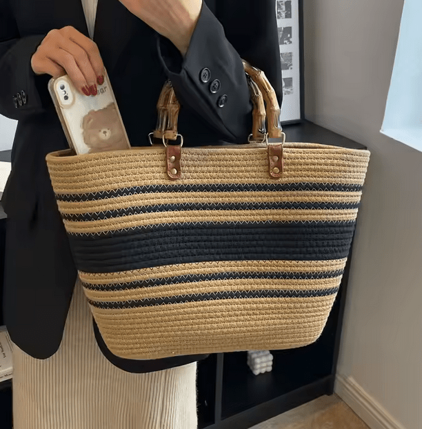Paloma Tote β Striped Straw Bag with Bamboo Handles - Choices