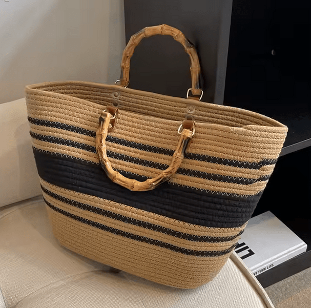 Paloma Tote β Striped Straw Bag with Bamboo Handles - Choices