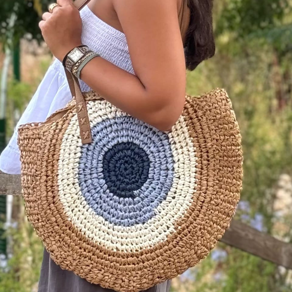 Luna Tote – Circular Woven Straw Bag in Earthy Tones - Choices