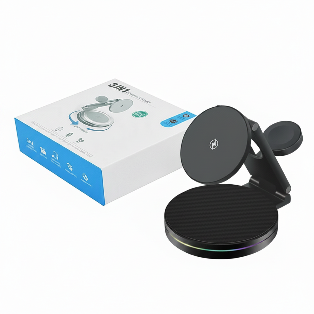 Black car phone holder with packaging on a white background