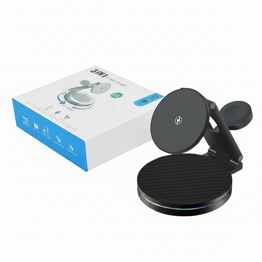 Black car phone holder with packaging on a white background