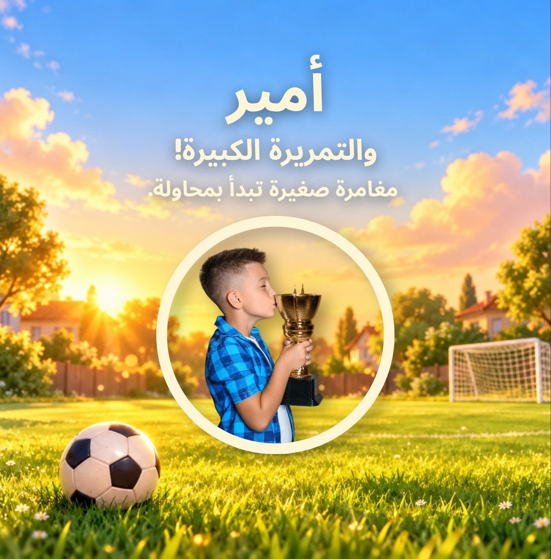 The Big Pass cover art, a boy holding a trophy on a sunset football field